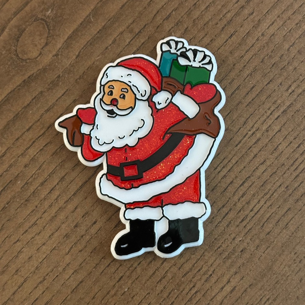Vintage 1984 Hallmark Santa Claus Glitter Christmas Refrigerator Magnet Red Sack
